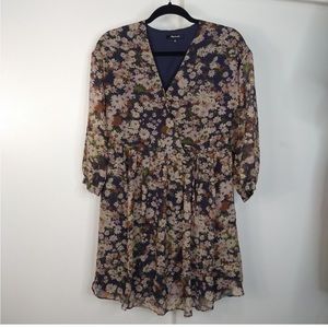 Madewell Drawstring Faux-Wrap Mini Dress in Daisy Reverie